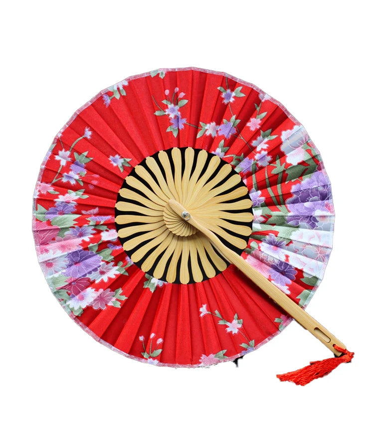 Guan Sen GSHF73 Japanese Sakura Flower Pocket Folding Bamboo Hand Fan with Carved Design Round Shape Party Decor Gift