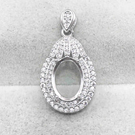 Sterling Silver 8*11mm Semi Mount Pendant Empty Frame Blank Support Setting S925 Base Holder Without Center Stone for DIY Inlay