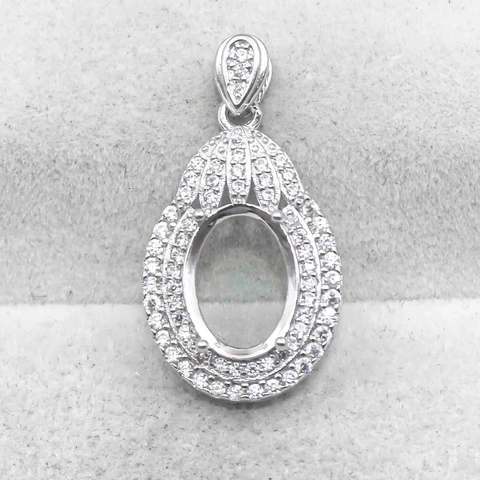 Sterling Silver 8*11mm Semi Mount Pendant Empty Frame Blank Support Setting S925 Base Holder Without Center Stone for DIY Inlay