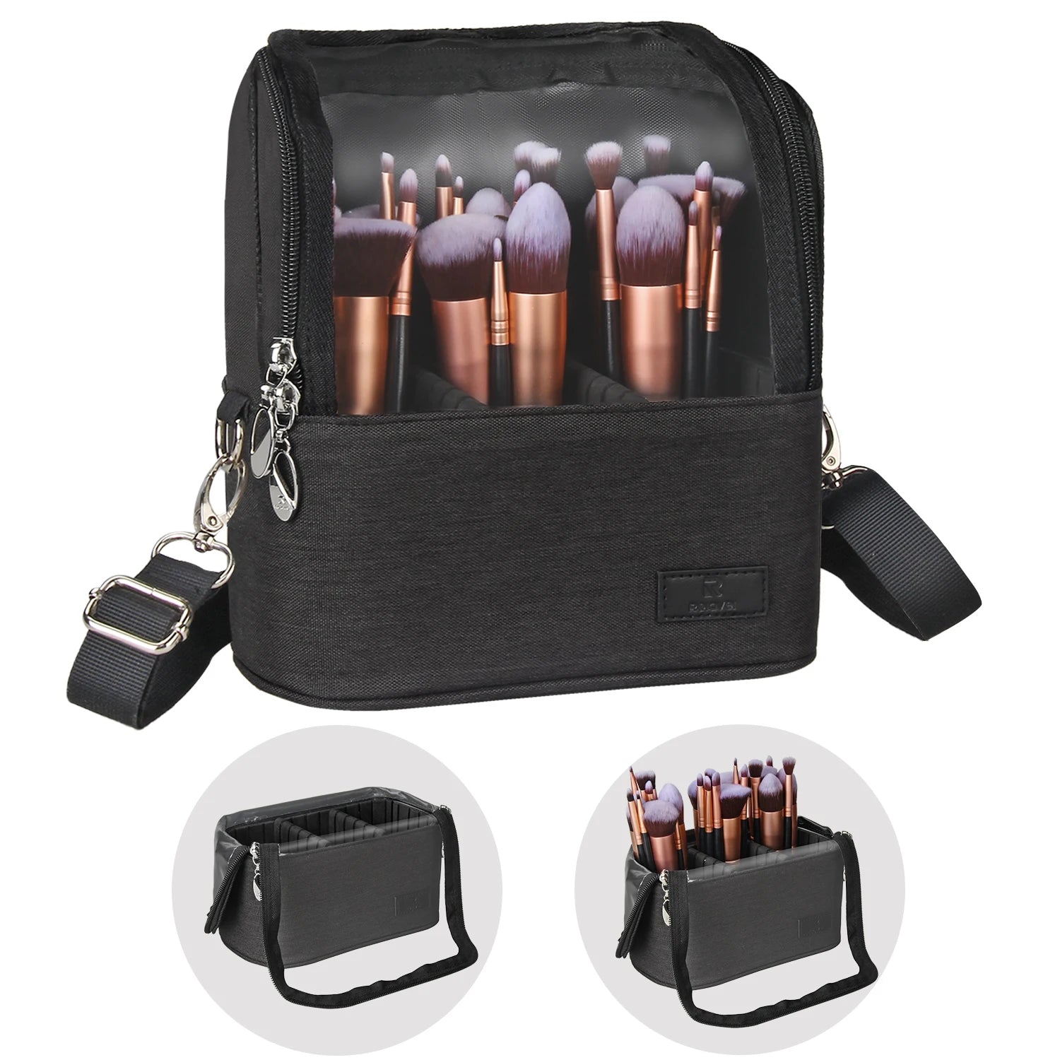Relavel Makeup Brush Case Cosmetic Bags Stand-up Brush Cup Custom Makeup Brush Holder Organizer with Shoulder Strap