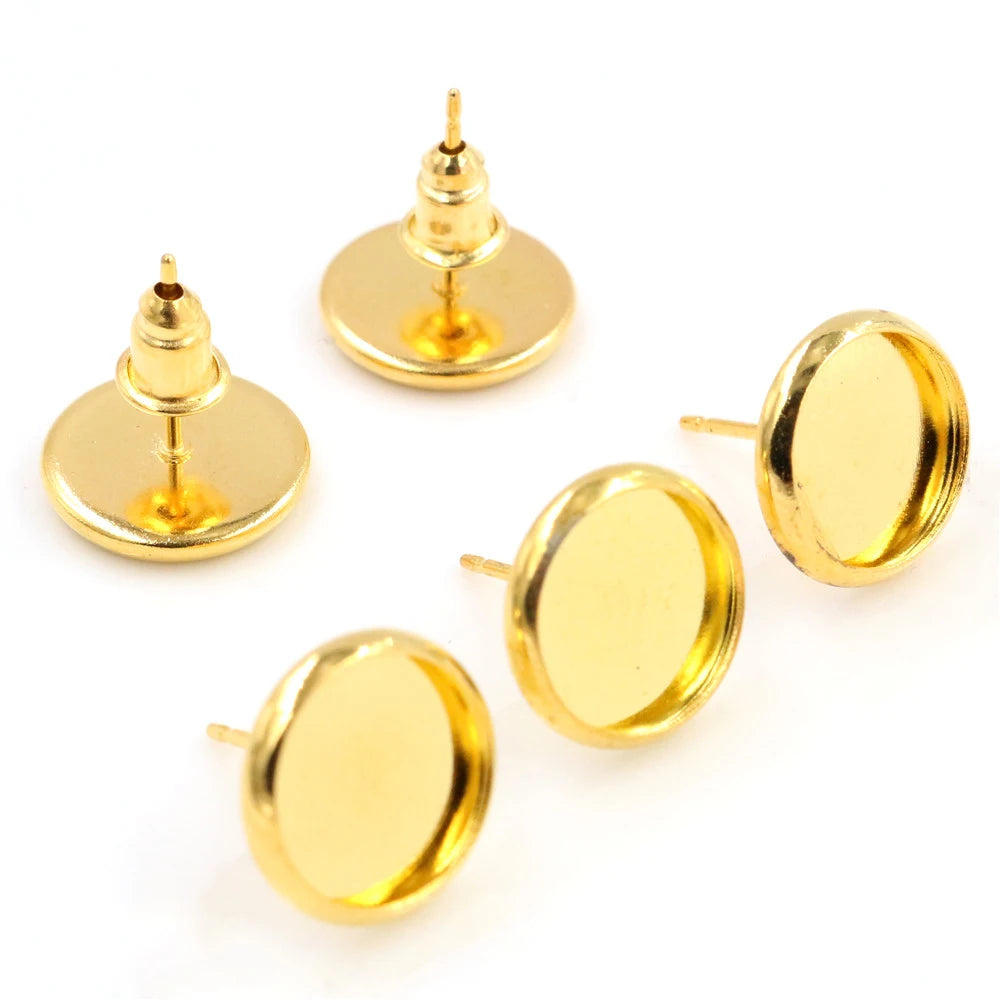 20pcs/lot High Quality Copper Material 8/10/12mm Earring StudsEarrings Blank/BaseFit 8 10 12mm Cabochonsearring Setting