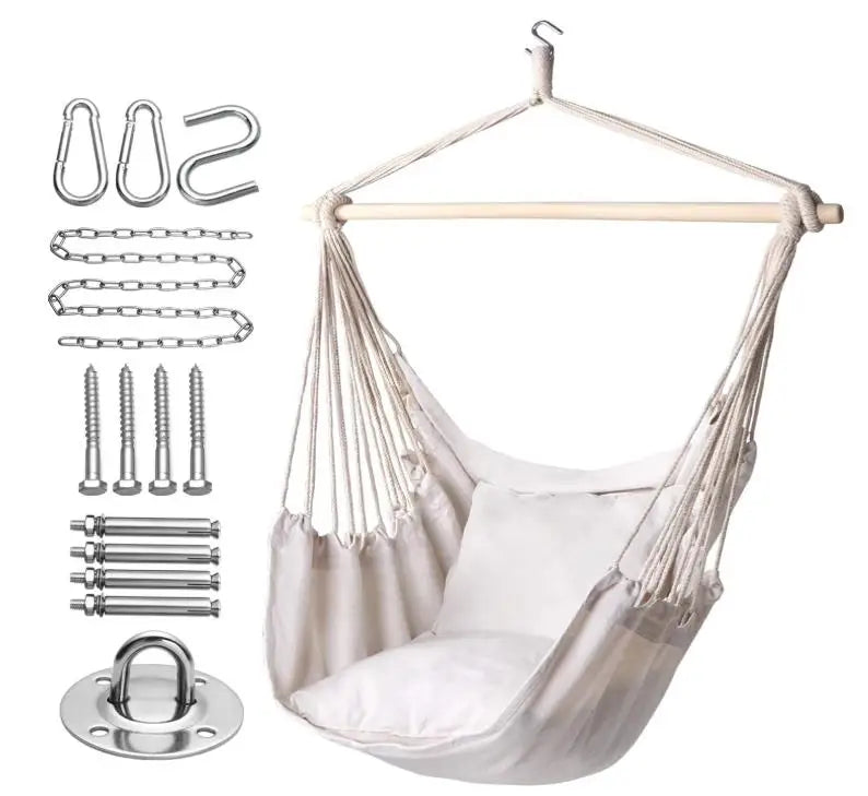 Outdoor 100*130CM Folding Solid Macrame Fabric Hanging Swing Chair with Tassel