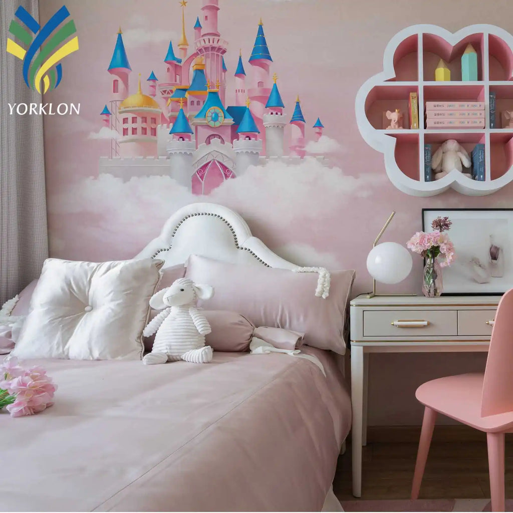 Children Room Decoration Wall Paper Backgrounds Home Decoration Pink Sky 3D Mural Wallpaper for Girls Kids Room Decoration