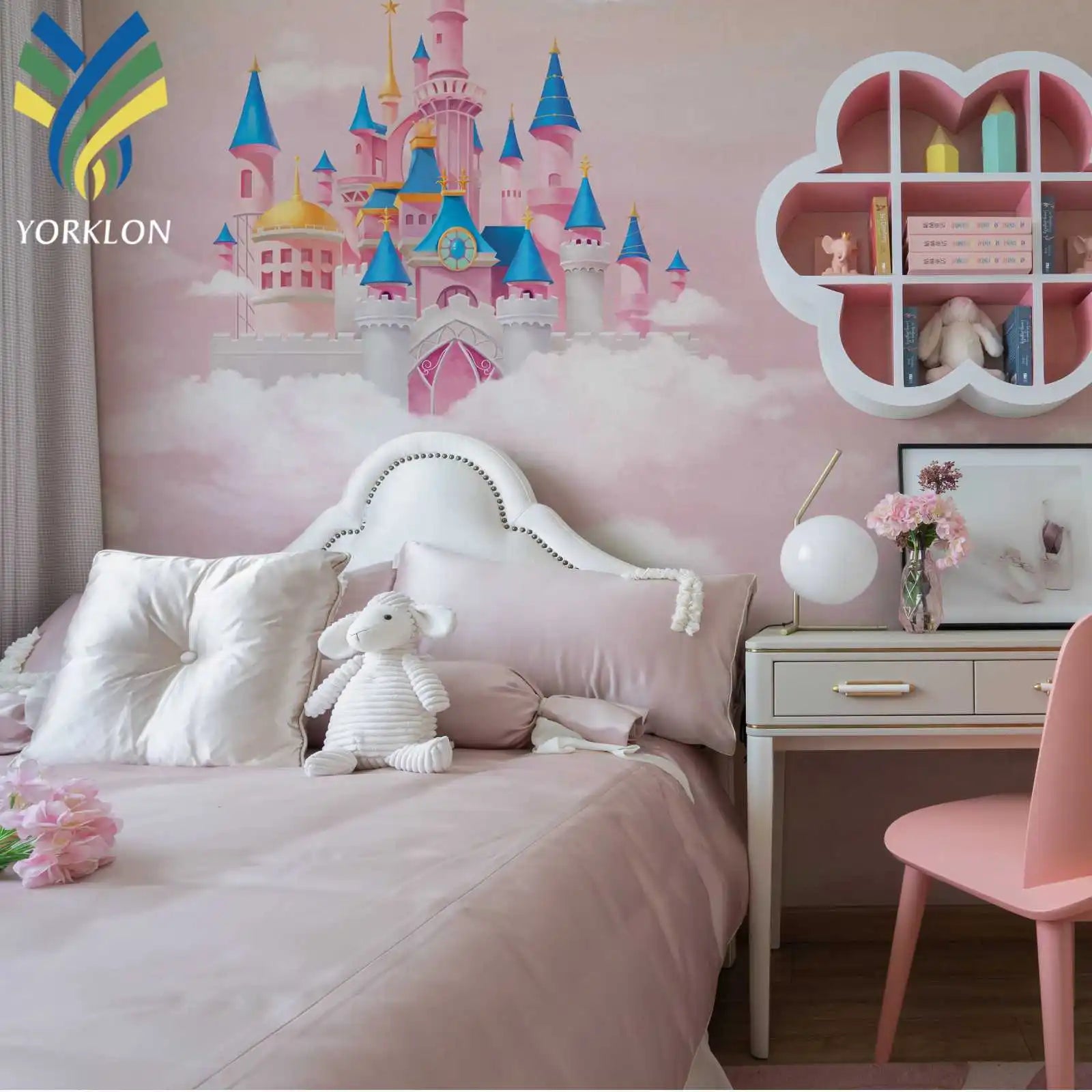 Children Room Decoration Wall Paper Backgrounds Home Decoration Pink Sky 3D Mural Wallpaper for Girls Kids Room Decoration