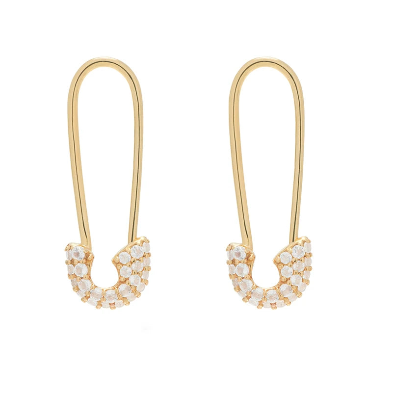 Gemnel Vintage 925 Sterling Silver 18k Gold Diamond Pave Pin Safety First Earrings