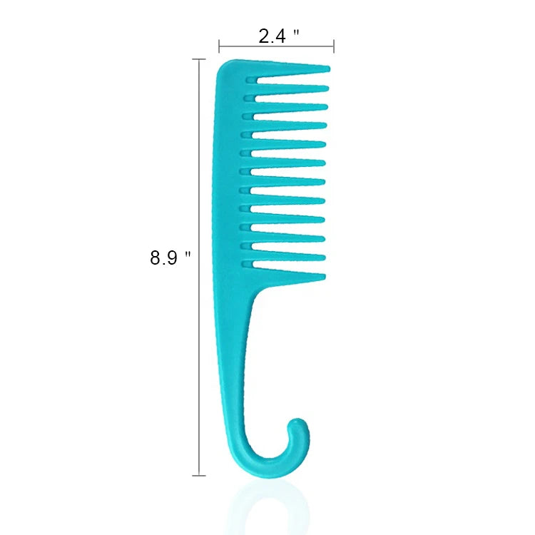 Manufacturer Custom Logo Salon Anti-Static Plastic Shampoo Hair Comb Wide Teeth Shower Detangling Comb with Hook