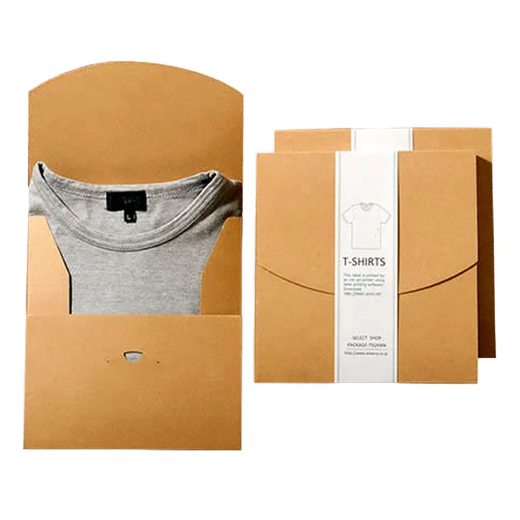 Eco-friendly T-shirts Paper Box with Custom logo Brown Kraft Black Cloth Foldable Box Packaging