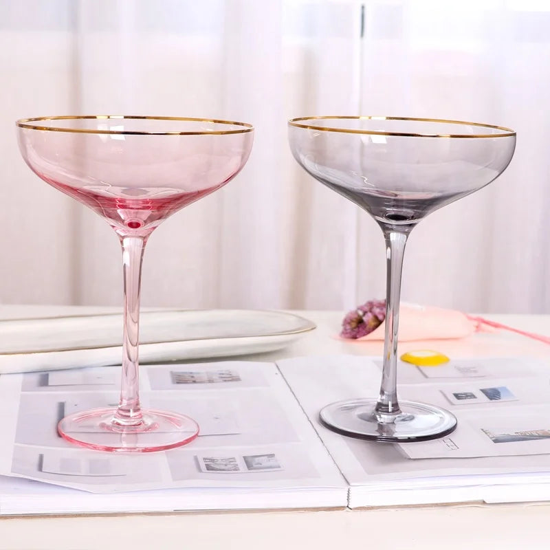 SJ Glassware Supplies Custom Handcrafted Crystal Lead-free Glass Cocktail Glasses Gold Rim 400ml Capacity Eco-friendly for