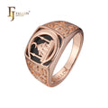 FJ Fallon Fashion Jewelry Star and Crescent Crescent Islamic Temple Men Signet Rings Plated Rose Gold Brass Based