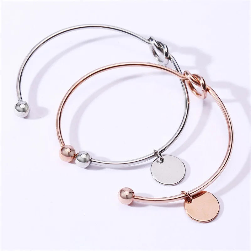 Diy Stainless Steel Gold Plated Round Plate or Custom logo Engraved Name Gift Memory Blank Laser Engraving Cuff Bracelet Women