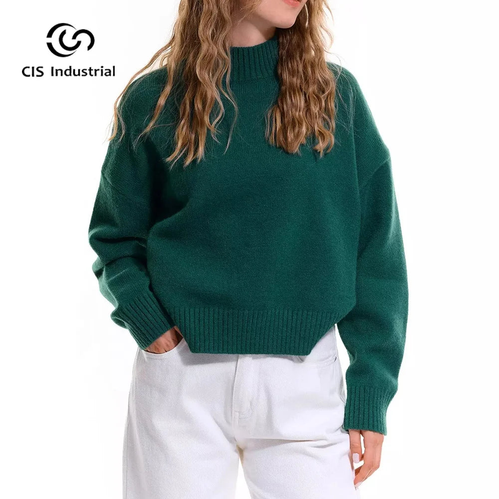 Custom Ladies Turtleneck Pullover Sweater with Long Sleeves Winter Knitwear Jumper Top for Women