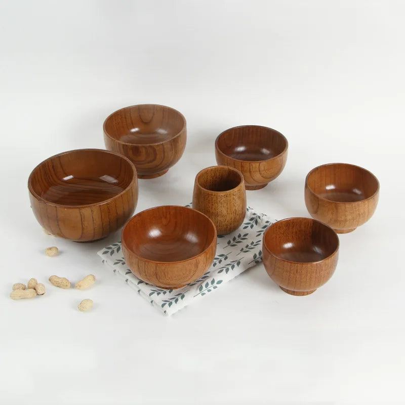 Japanese Style Natural Jujube Wooden Bowl Solid Wood Household Soup and Rice Bowl