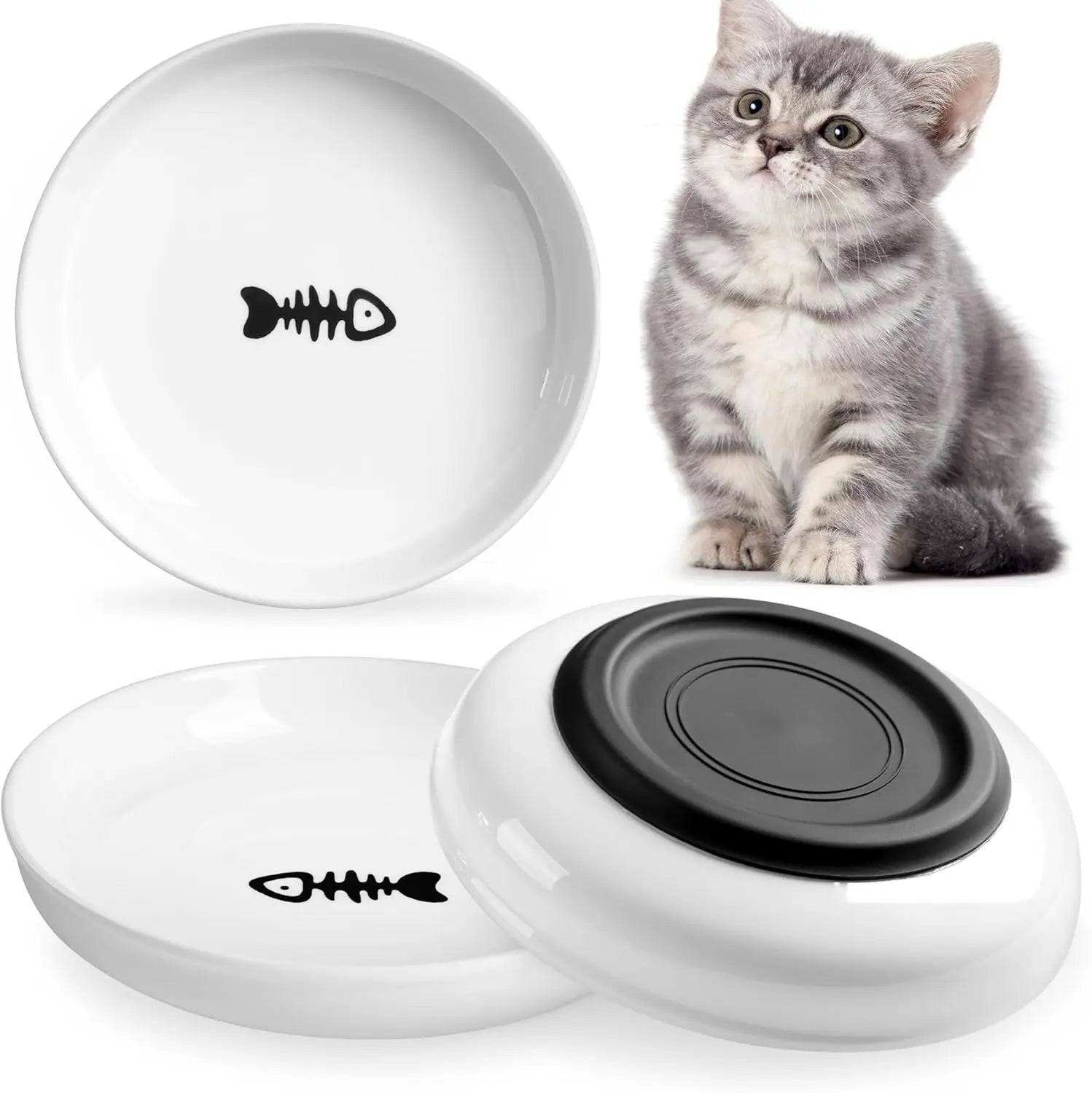 No Spill Cat Food Bowls Ceramic Cat Dishes Set for Indoor Cats Shallow Wide Kitten Plates