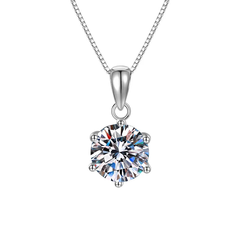 OAHLAN Fashion Jewelry Wholesale Six Claw 1ct VVS1 Round Cut Moissanite 925 Sterling Silver Pendant Necklace for Women Wedding
