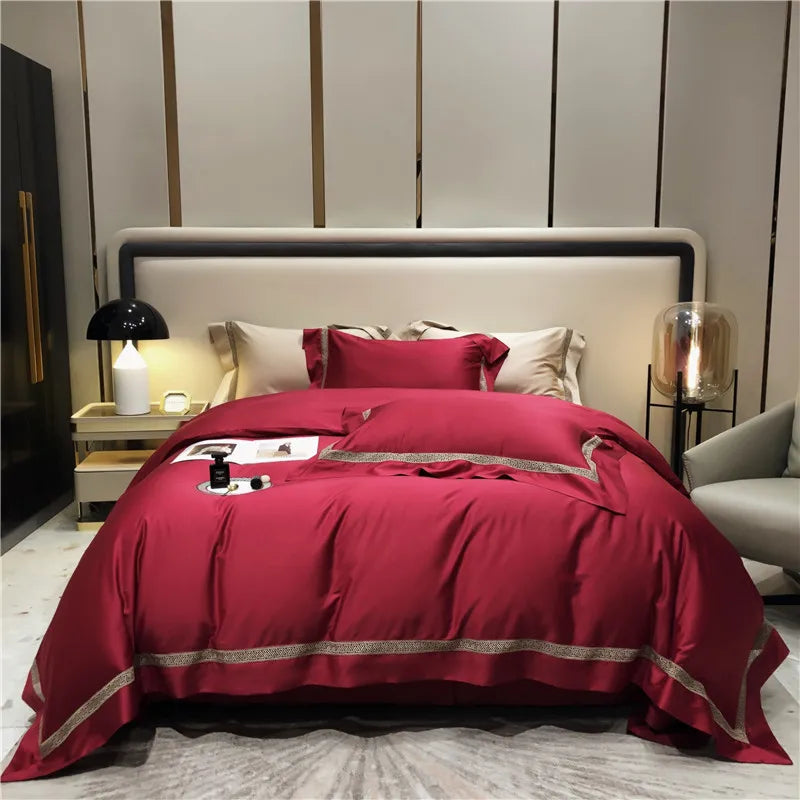 Customizable 100% Cotton Red Flat Bed Sheet king Size Solid Color Adult Duvet Cover Home Textile Bedding Set
