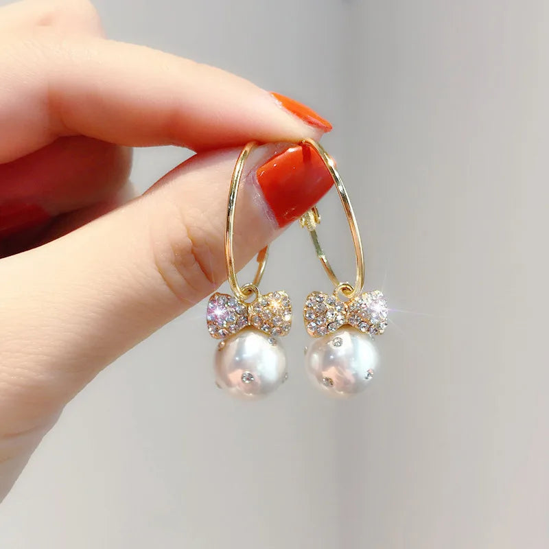 2022 New Style European and American Women's Dangle Earrings Full Diamond Pearl Gold Plated Classic for Wedding and Party