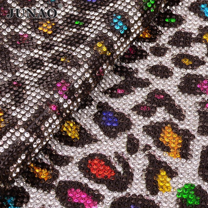 JUNAO 24*40cm Hot Sale Self Adhesive Iron on Sticker Bling Mesh Hot Fix Crystal Bling Rhinestone Sheets for DIY Crafts