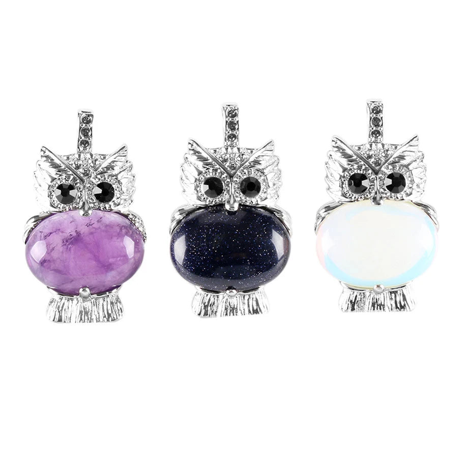 Healing Natural Stone Owls Animal Charm Pendant Wholesale for Necklaces Jewelry