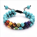 Men's Classic Religious Black Volcanic Stone Yoga Energy Seven Colorful European and American Style 7 Chakra Bracelet