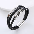 Custom Engraveable Stainless Steel Beads Blank bar Fashion Jewelry Genuine Leather Bracelet Men