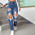 Women's TSRA Casual High Waist Straight Fit Jeans Ripped Denim Pants with Streetwear Style Polyester/Cotton Wholesale Trousers