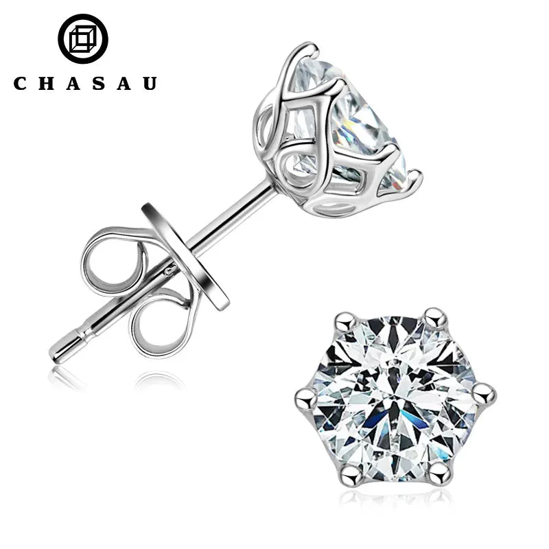 925 Sterling Silver Mossanite 3mm 4mm 5mm 6.5mm 8mm D Color VVS 0.1ct 0.3ct 0.5ct 1ct 2ct Moissanite Stud Earrings