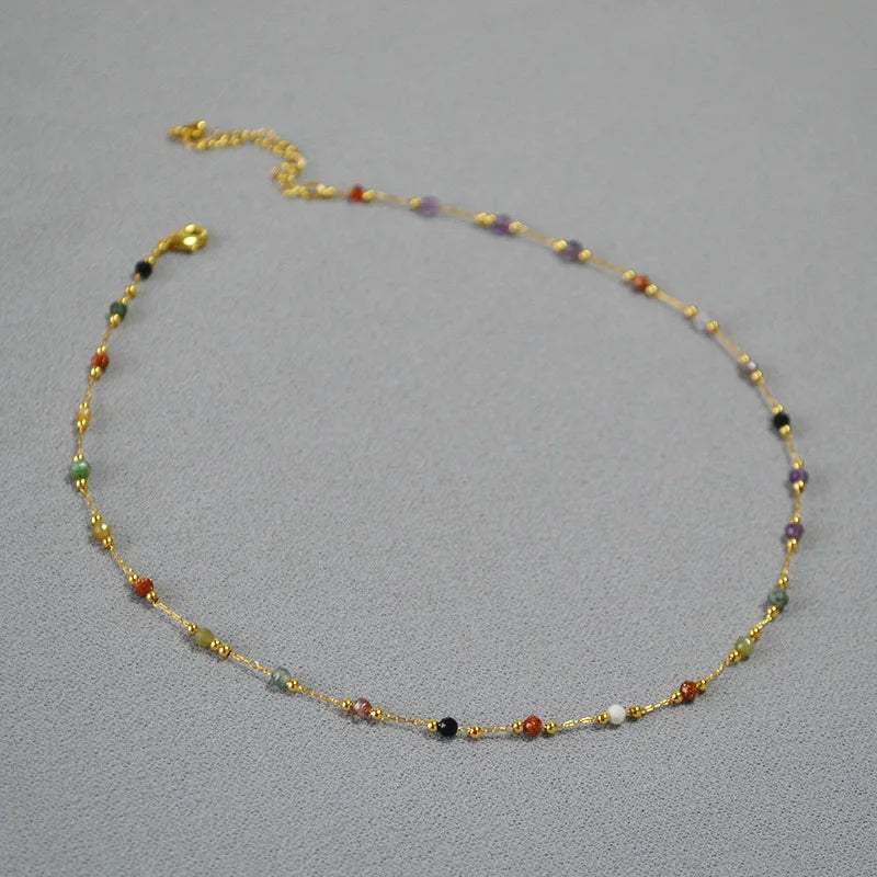 2022 Winter Fine Jewelry Brass Gold Plated Beaded Fashion Necklace Natural Stones Handwork Beaded Boho Necklace