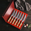 High-end Kitchen Damascus Steel 6 Pcs Steak Knife Set With Figured Sycamore Wood Handle Restaurants Home