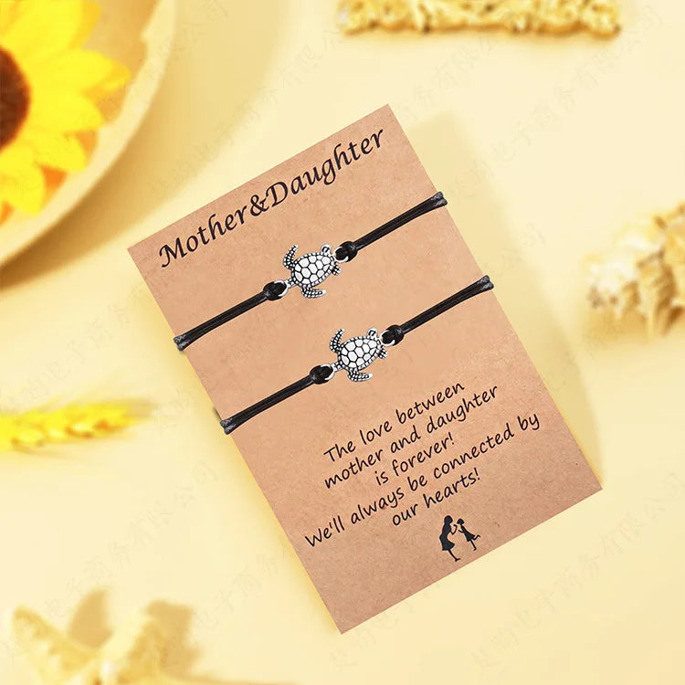 Latest Vintage Mother's Day Gift Sets Hand Woven Rope Turtle Bracelet with Wish Card