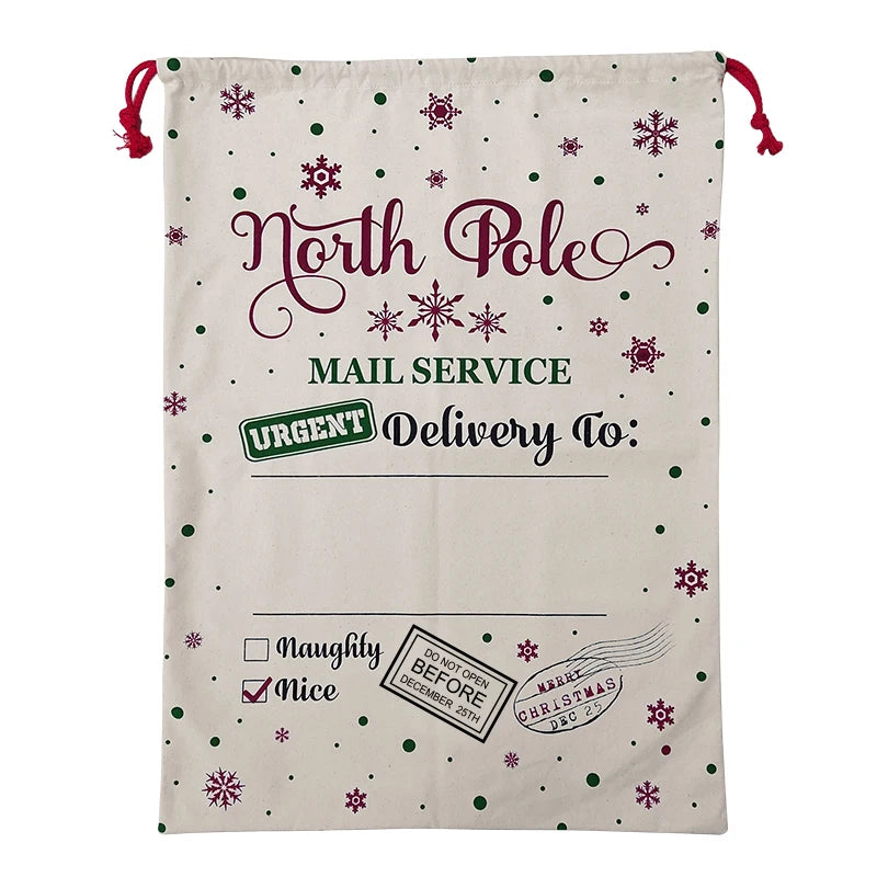 High King Wholesale Eco-friendly Cotton Handmade Nature Color Santa Sack Silkscreen Printed Christmas Gift Bag 50x70cm