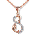 Real 925 Sterling Silver Rose Gold Cz Double Dolphin Pendant Necklace