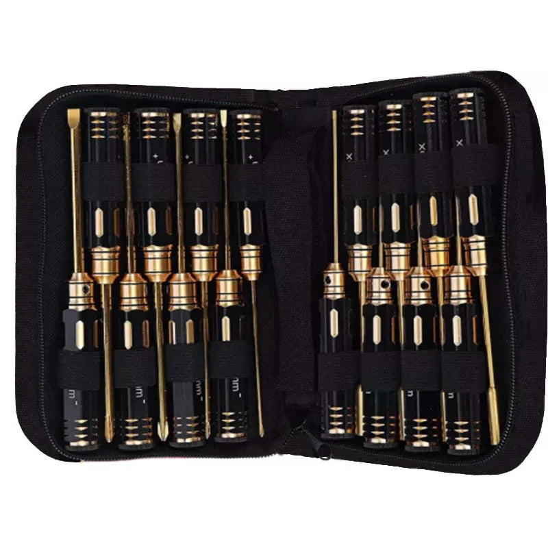 16pcs Aluminum Handle RC Screwdriver Tools Kit Set with Plain Finish for RC Hobby Cars Trucks Helicopter OEM Customizable