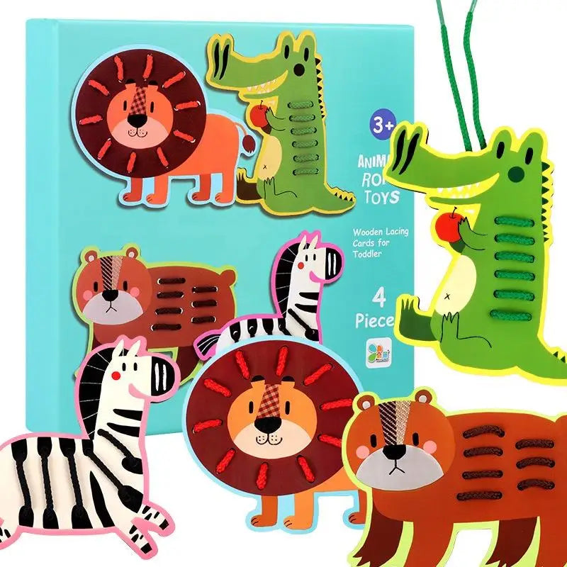 Children Early Educational Hand-eye Coordination Table Game Big Size Fruit Animal Threading Wooden Toy