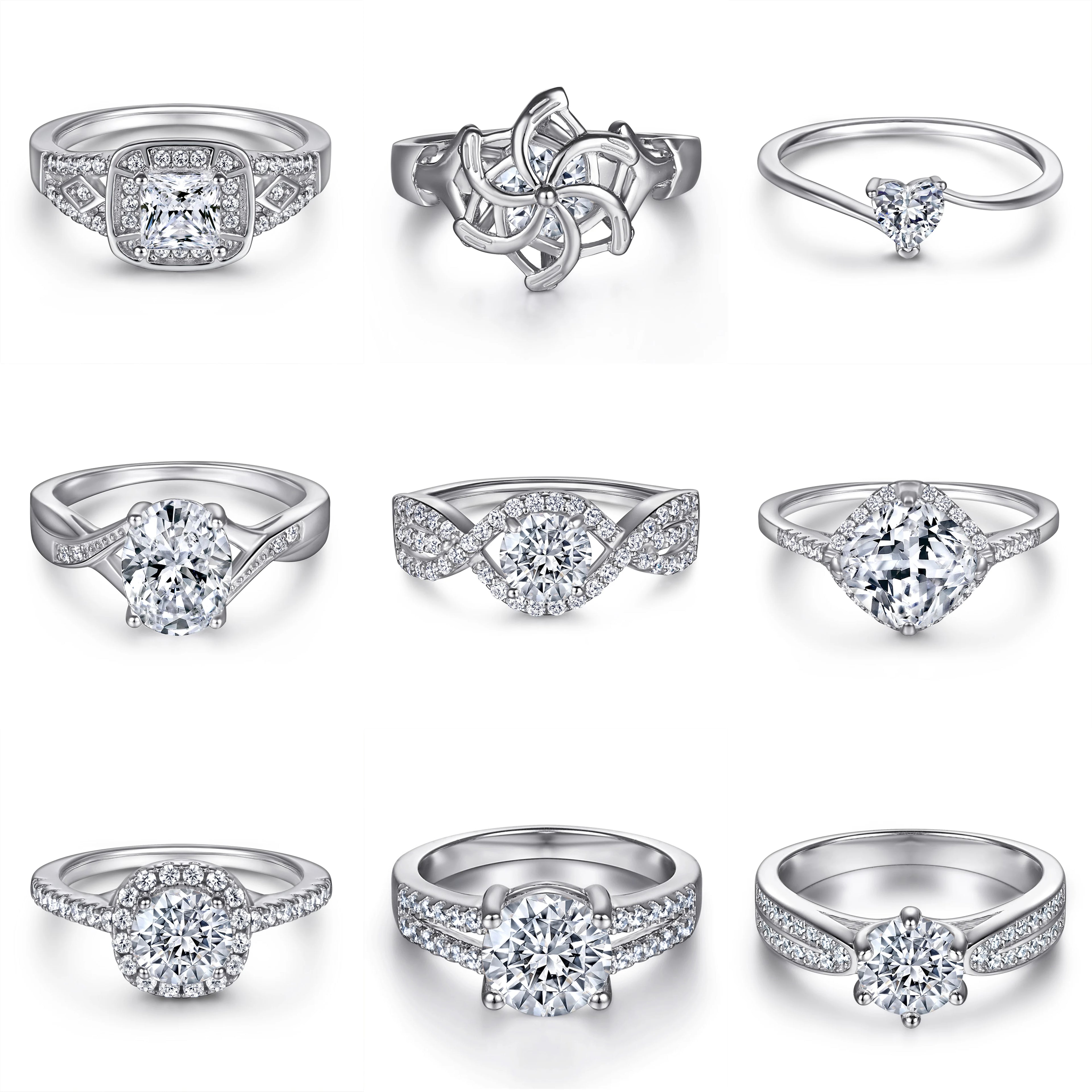 Fashion Eternity Rhodium Plated 925 Sterling Silver Moissanite Iced Out Women Wedding Rings