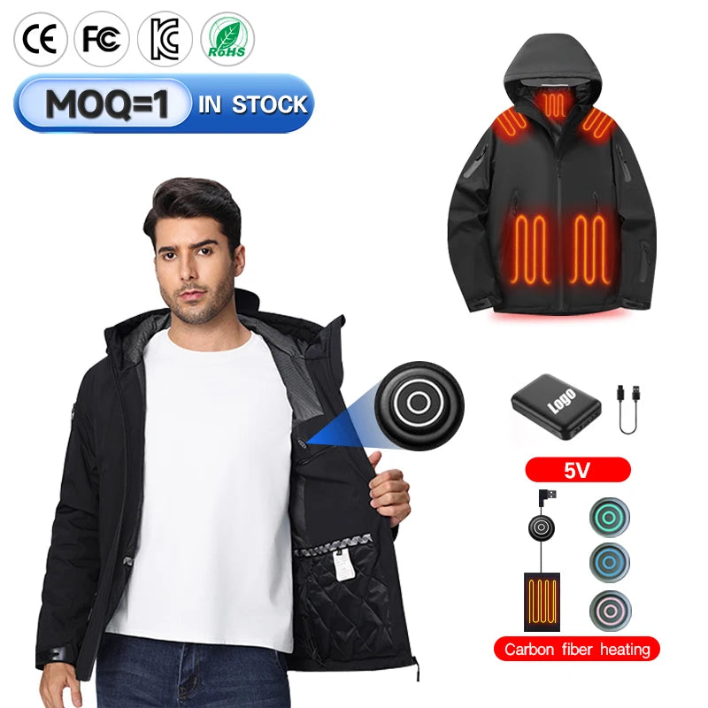 OEM ODM Smart Heated Jacket USB Rechargeable Battery Powered 3 Level Heating Winter Heated Clothing Factory Supply