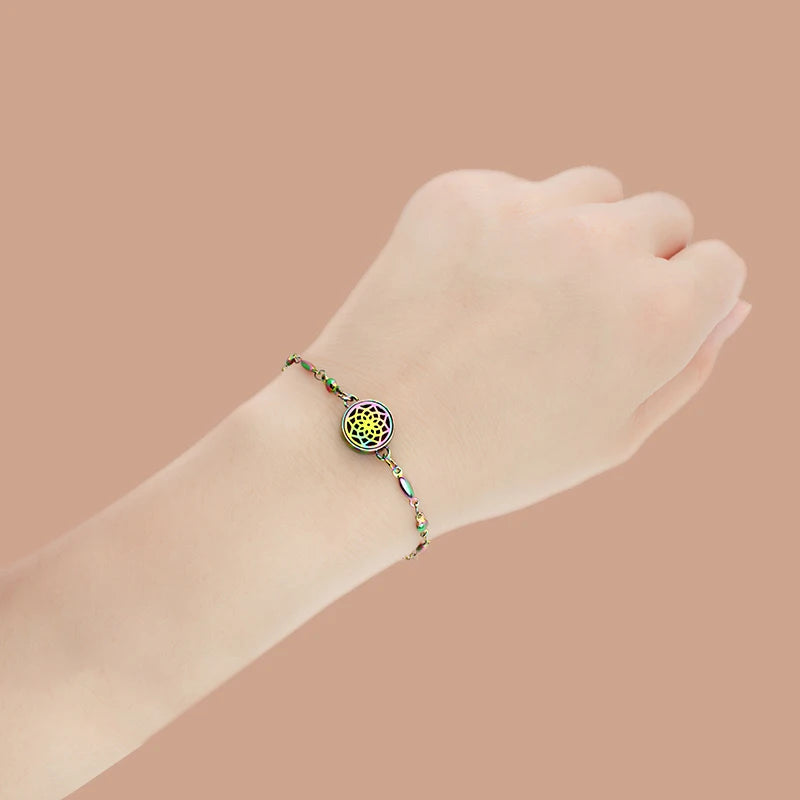 316L Stainless Steel 12mm Rainbow Color Bracelet Diffuser Locket Adjustable Chain Bracelet Fashion Jewelry Bangle Women Gift