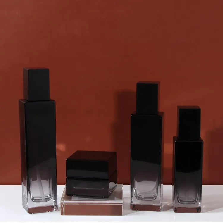 New Design Gradient Black Glass 30ml 50ml 100ml Lotion Pump Bottle Makeup Containers and Packaging