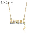 CZCITY 925 Silver Jewelry Trendy Pendant S925 Chain Iced Out Woman Sterling Girl Designer Angel Letter Necklace