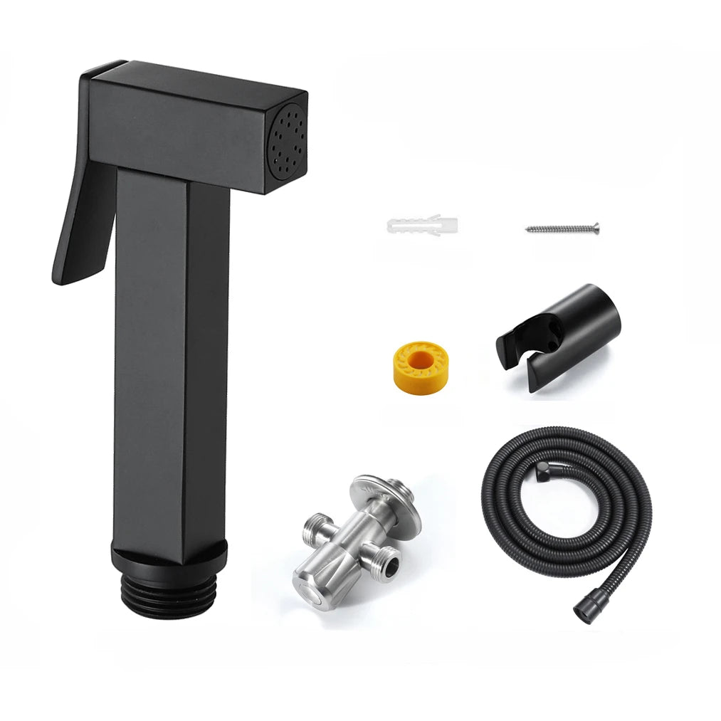 Personal Hygiene Muslim Shattaf Matte Black Brass Modern Bathroom Handheld Bidet Sprayer Set with Easy Installation