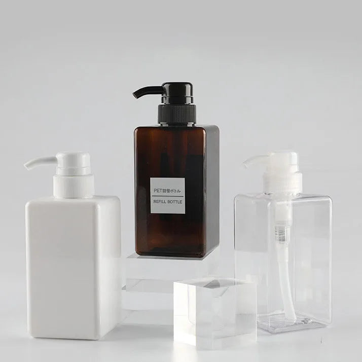 Shampoo Bottle Cosmetics Containers Lotion Pump Bottle 450ml Custom Plastic PETG square Luxury Lotion Bottle for Shampoo
