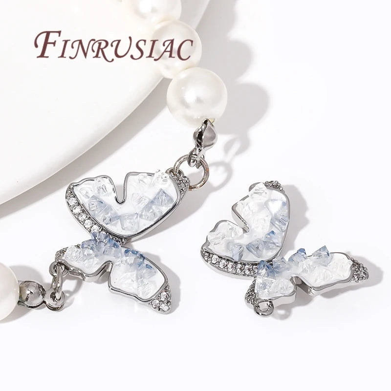 Women's Rhodium Plated Butterfly Zircon Pendants Bracelets & Earrings DIY Jewelry Making Accessories Connector Charms