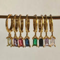 18K Gold Zircon Earring Emerald Drop Stone Earrings Colorful Dangle Hoop Earring Waterproof Jewelry Personalized Gift Her Woman