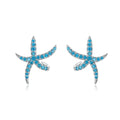 Starfish Stud Earrings for Women Genuine 925 Sterling Silver Fashion Blue Earings Studs Korean Design Jewelry BSE136