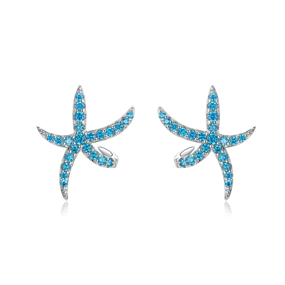 Starfish Stud Earrings for Women Genuine 925 Sterling Silver Fashion Blue Earings Studs Korean Design Jewelry BSE136