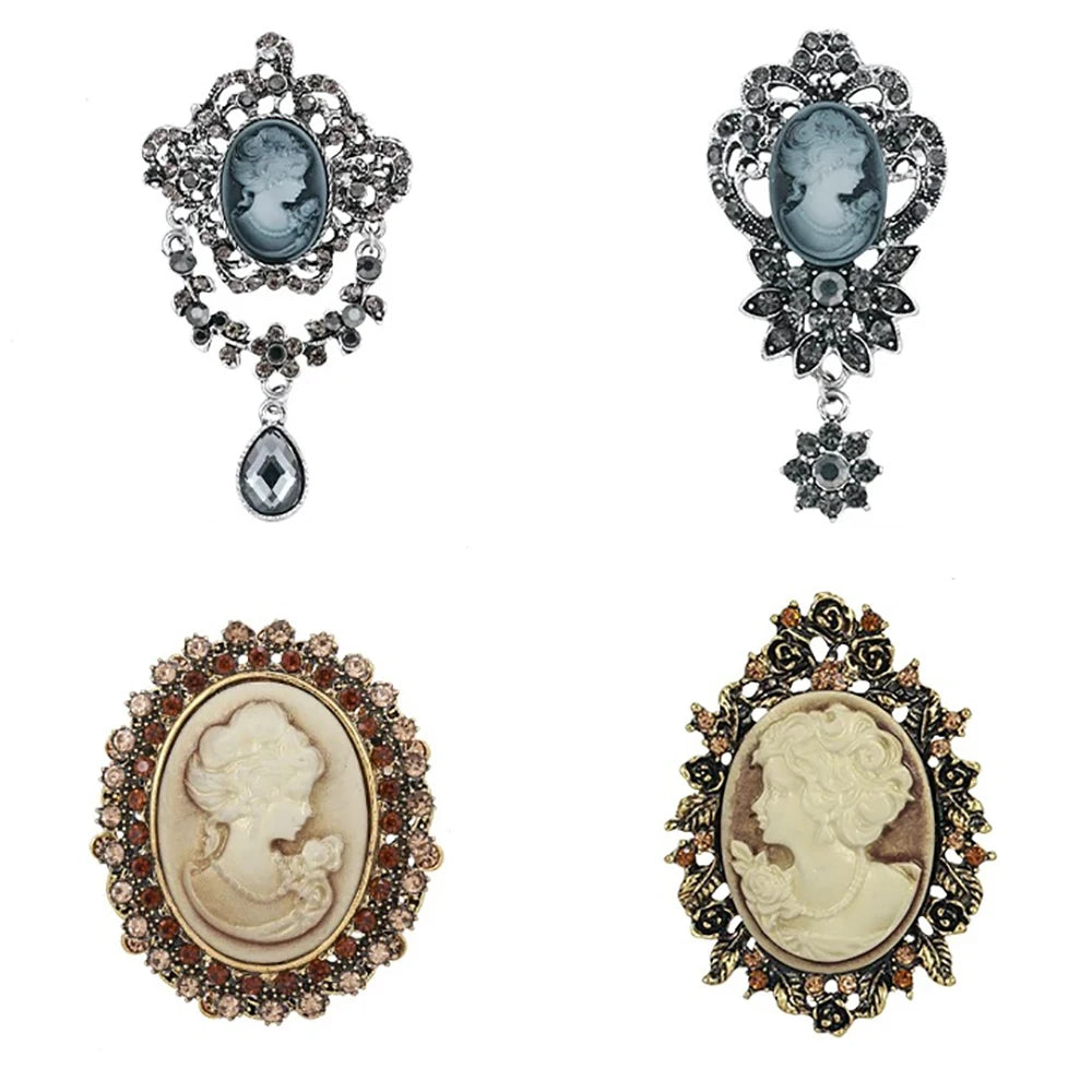 Assorted Styles Crystal Rhinestones Cameo Vintage Brooch Pins for Women