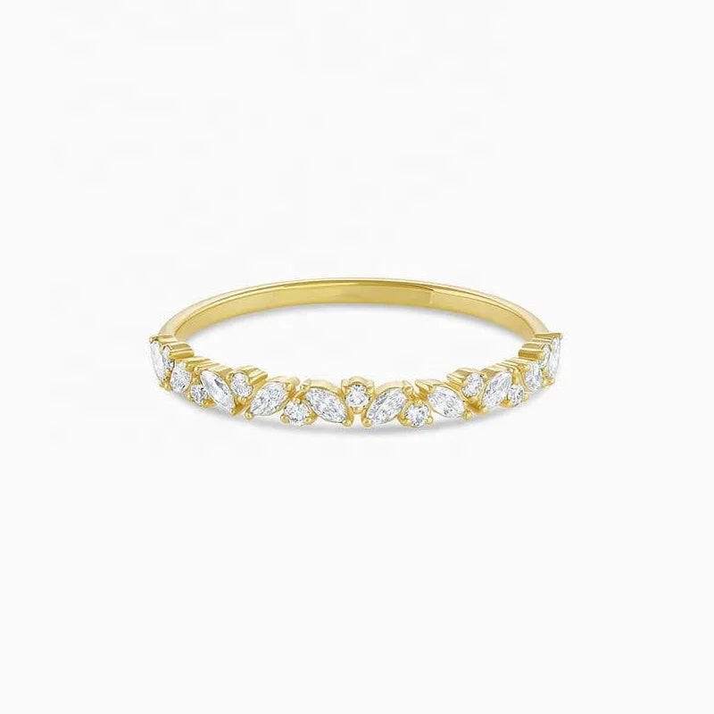 LOZRUNVE 925 Silver Delicate Jewelry Designer Pear Cluster Diamond Half Eternity Ring