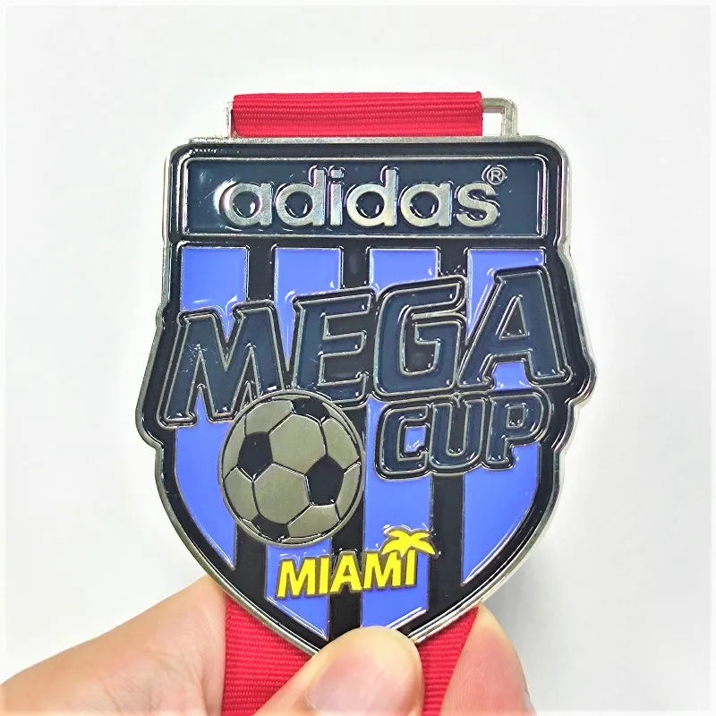 Personalized Hot Sale Superior Quality Painted Color Football Soccer Game Zinc Alloy Metal Sport Medal With Ribbon