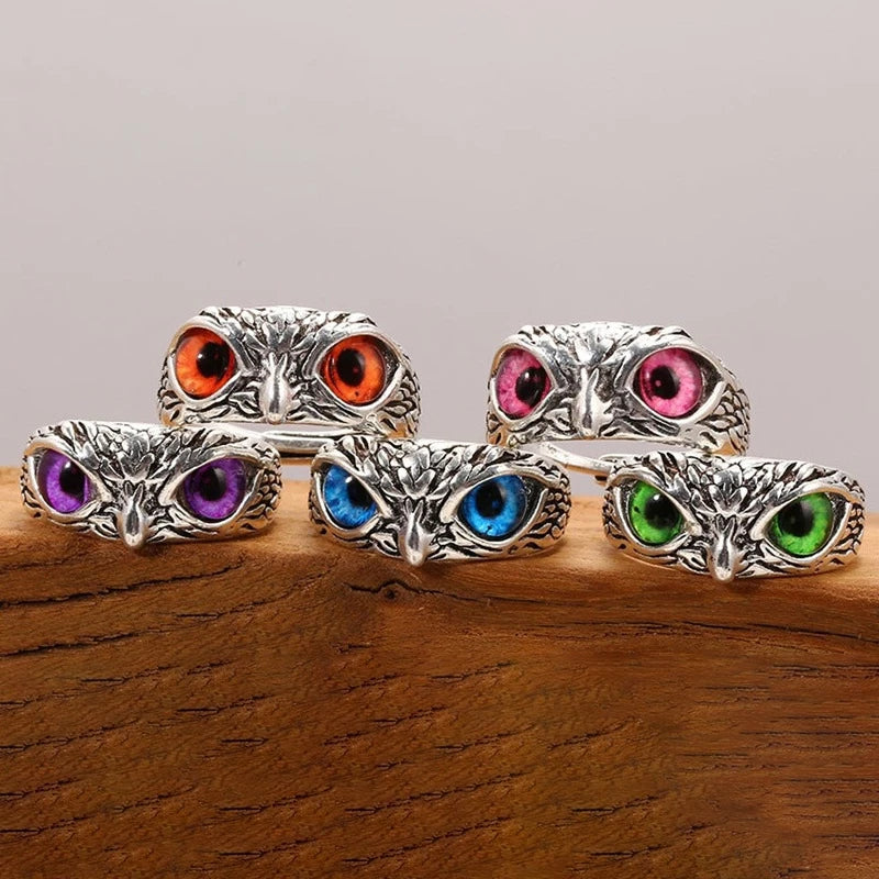 SC New Design Jewelry Fashion Finger Rings Open Adjustable Vintage Animal Evil Blue Eye Owl Rings for Women Men