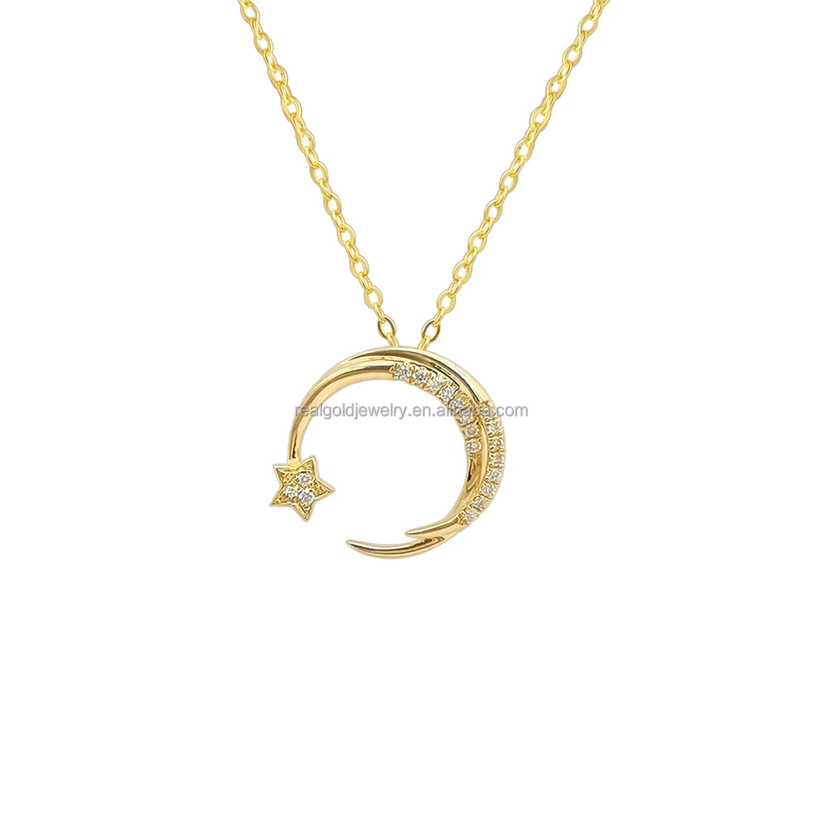Solid Gold Jewelry Au585 14k Moissanite Necklaces Women Jewelry Gift Moon Shape 14k Real Yellow Gold Necklace
