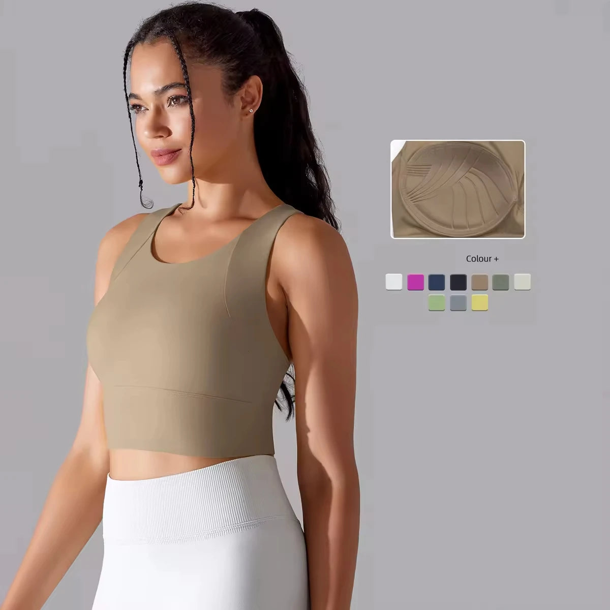 Built in Pads Sports Top for Women Shock Proof Tank Top Cropped Fitness Training Gym Clothing